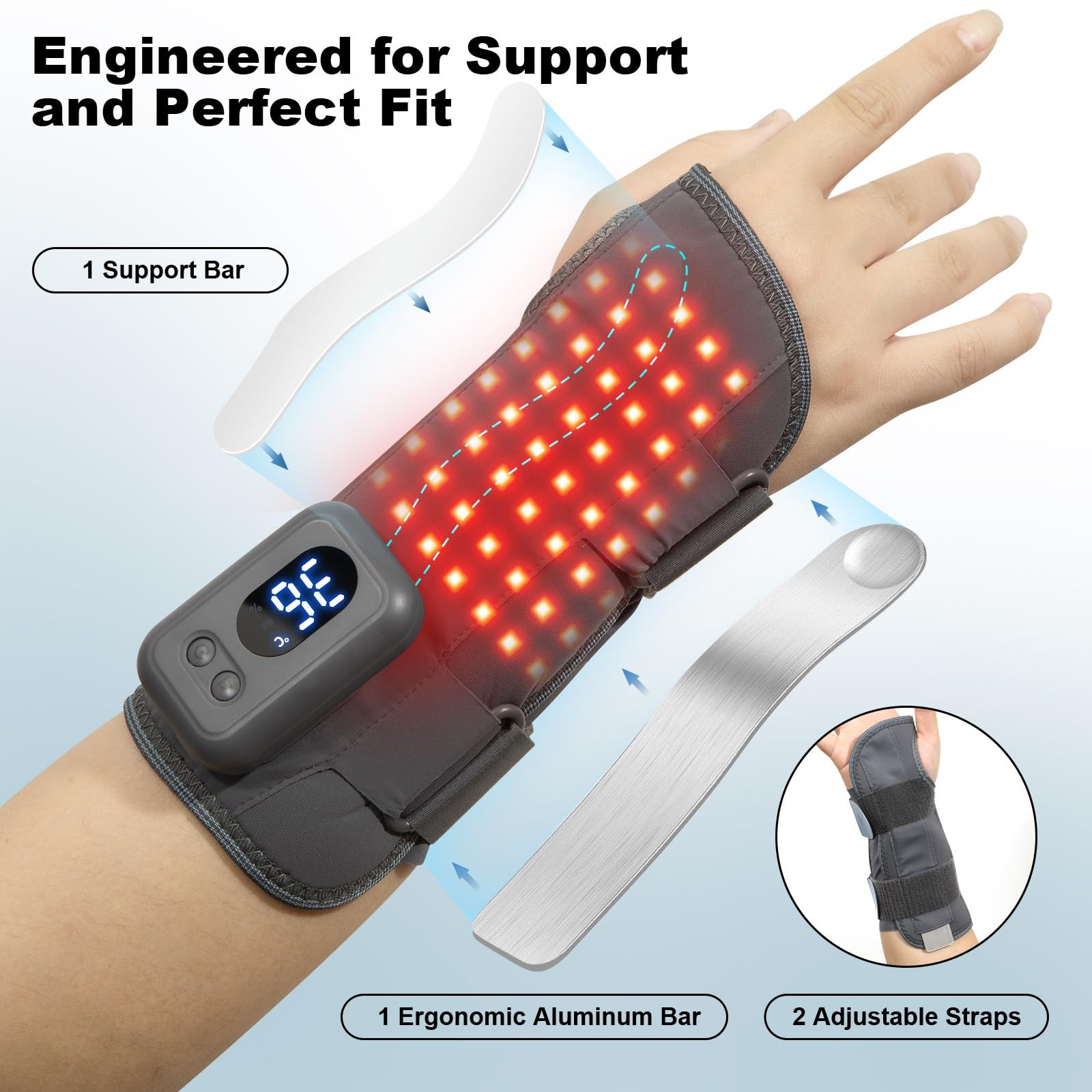 HONGJING Red Light Therapy Wrist Brace 660nm&850nm Infrared Heating Carpal Tu…