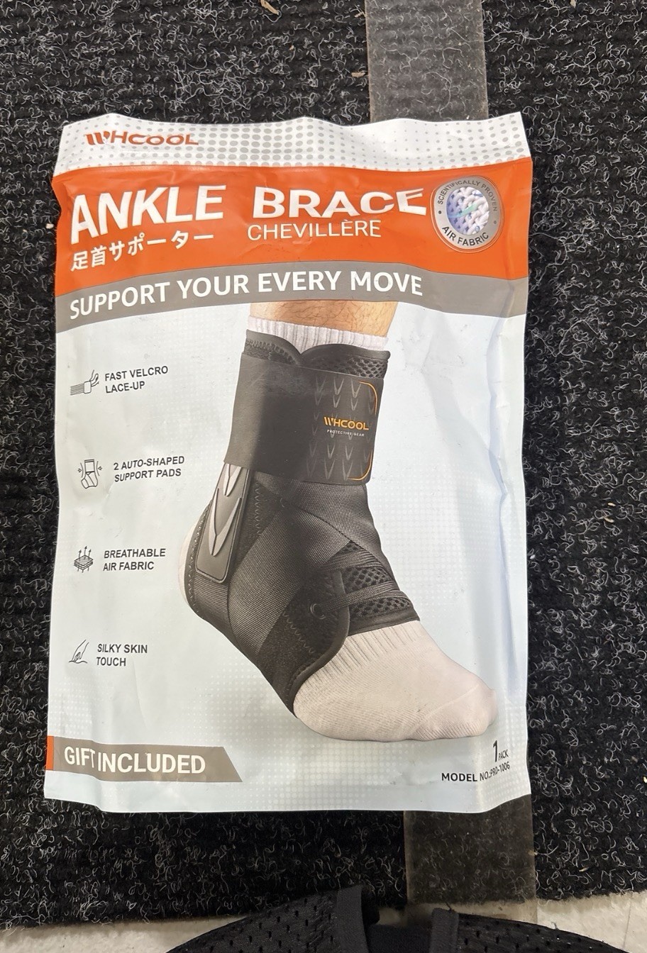 WHCOOL Slim-Fit Ankle Brace, Auto-Shaped Support Pads, Air Fabric, M (12″-13″)