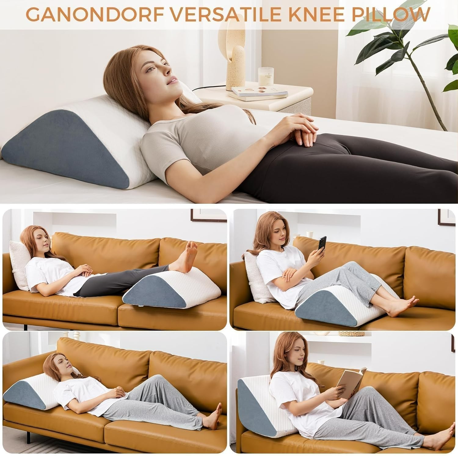 Knee Wedge Pillow for Leg Elevation Post Surgery Recovery with Cover