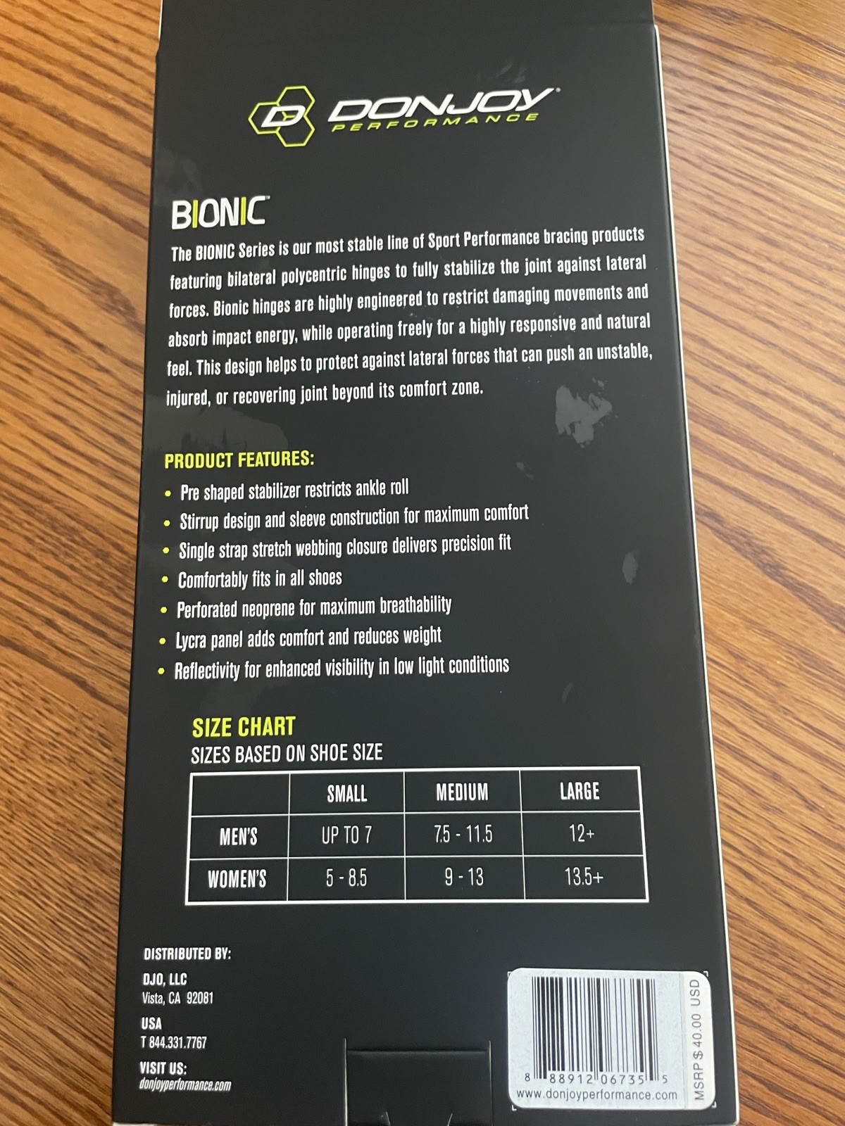 NEW DonJoy Performance Bionic Ankle Brace Large Left Foot Black