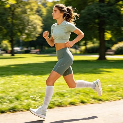 Compression Socks for Women and Men, Knee High Support One Size Sport-white