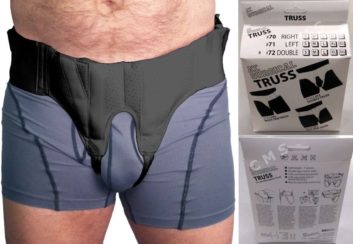 AT SURGICAL Double Groin & Inguinal Hernia Belt Truss W/ Pads BLACK Binder USA
