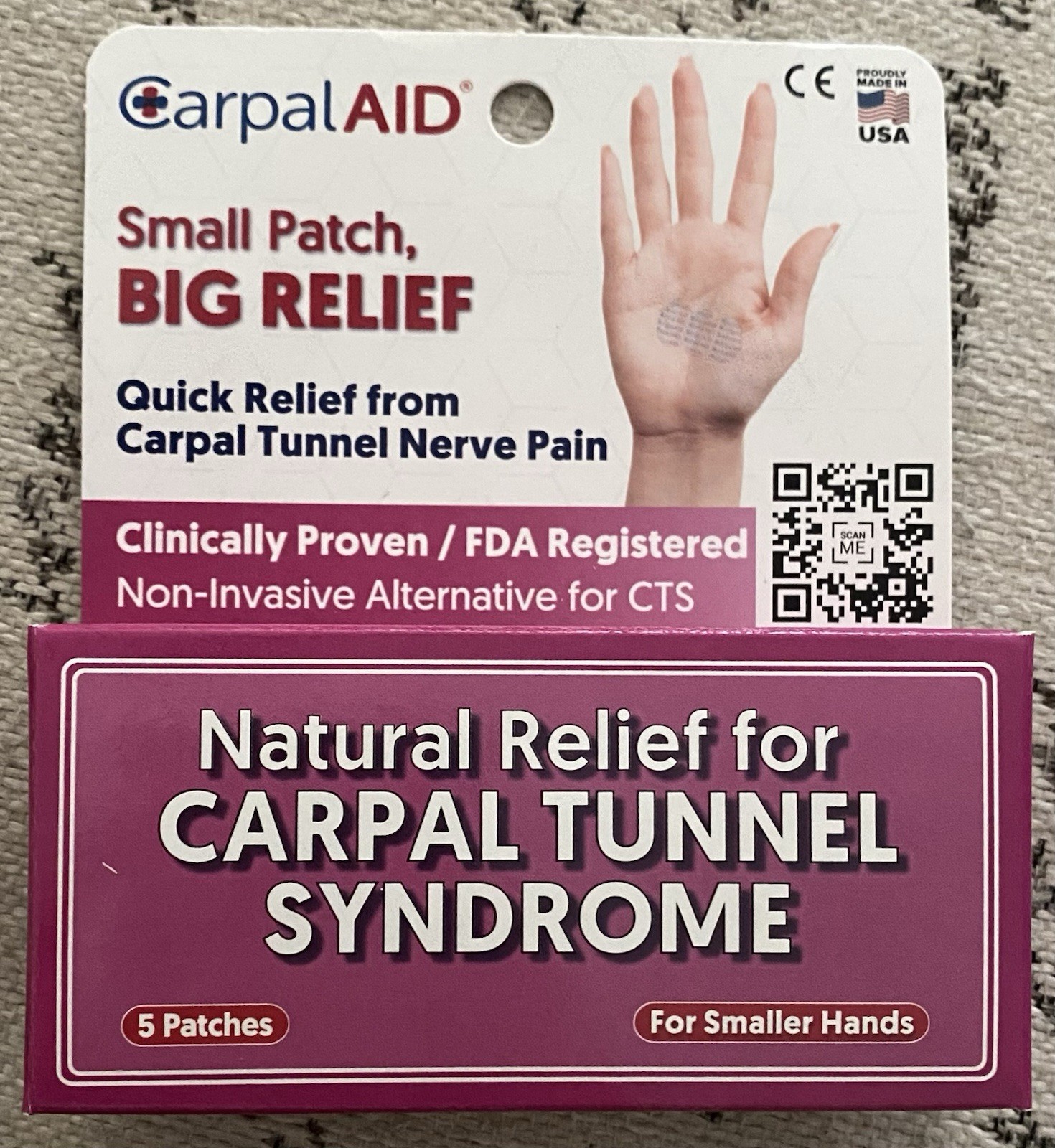 CarpalAID Box of Small 5 Patches for Smaller Hands Aid for Carpal Tunnel Relief