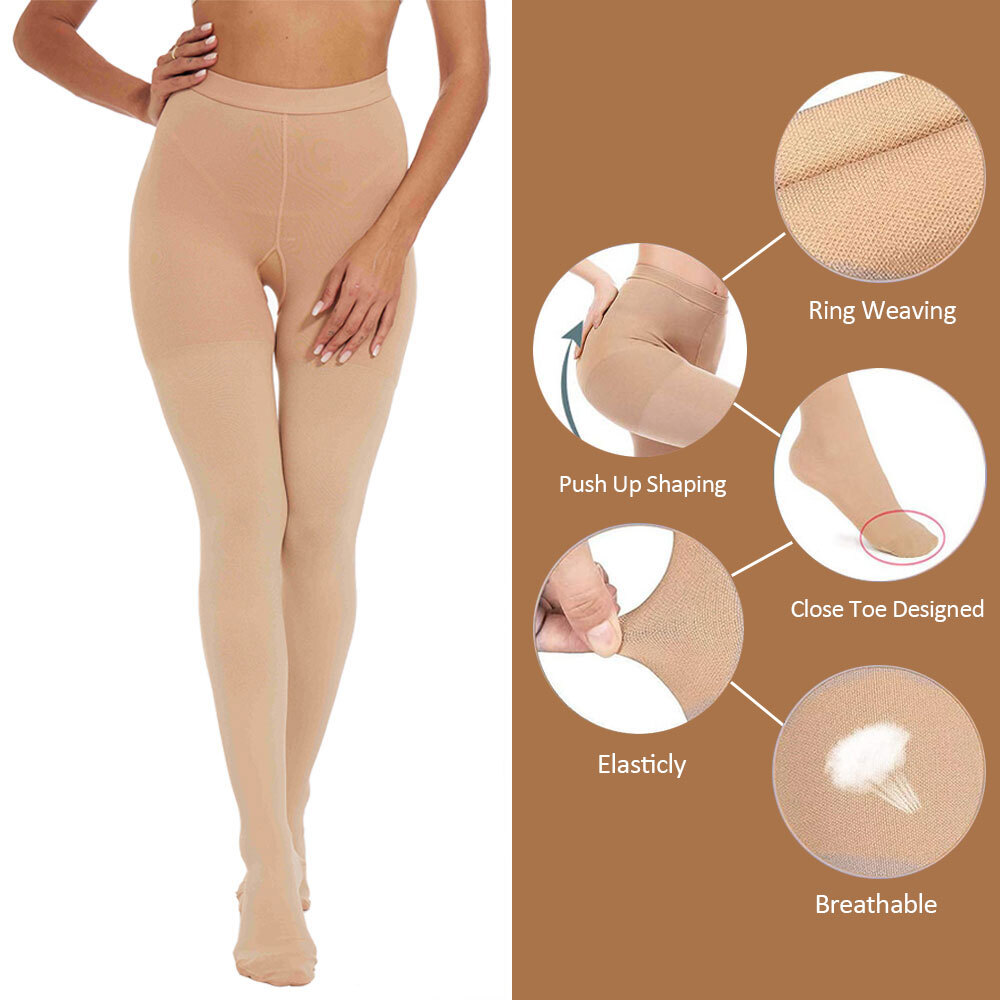 Graduated Compression Full Support Pantyhose 23-32 mmHg Medical Stockings Black