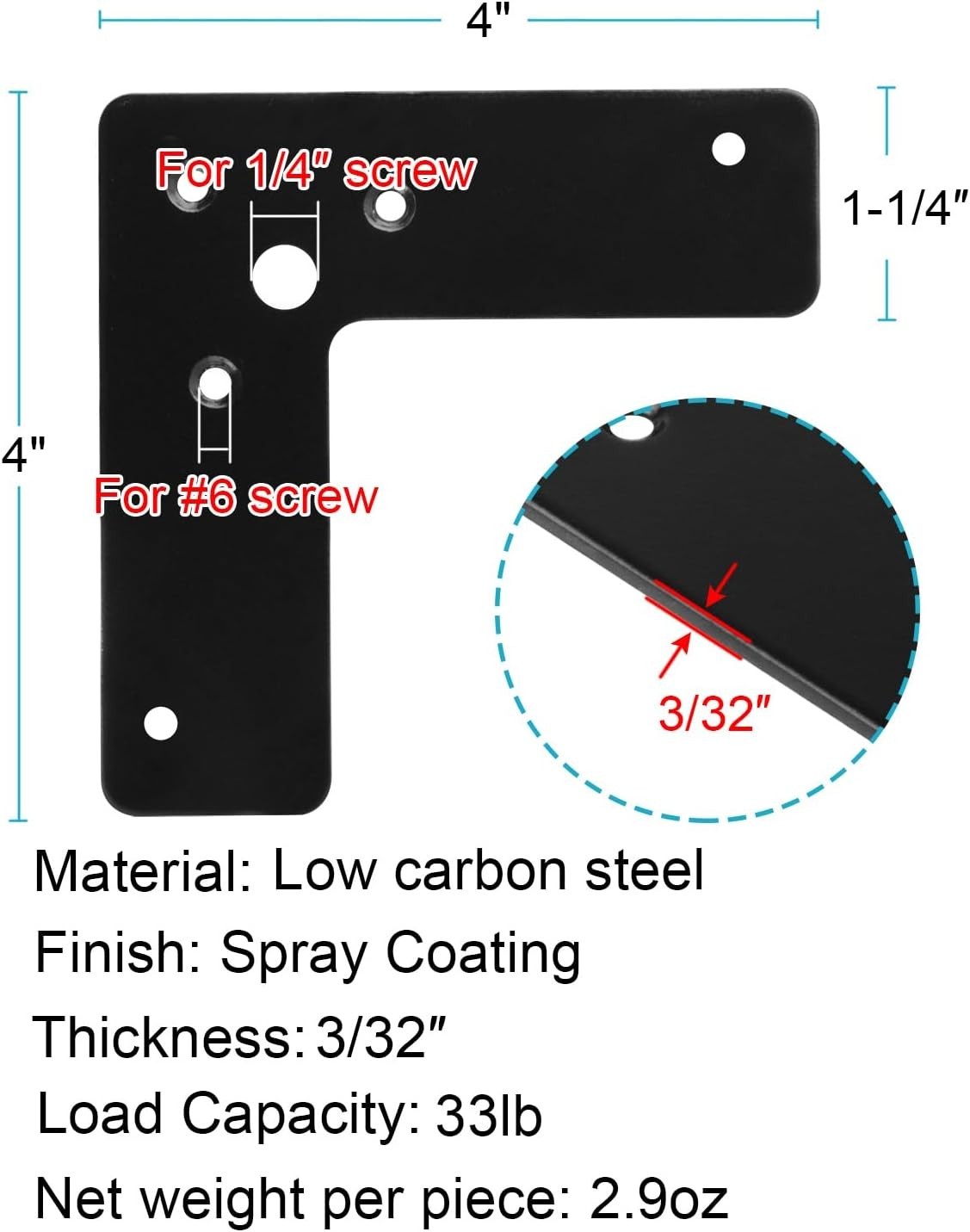 10 Count Black Corner Brace 4″x4″ – Rust-Resistant Steel for Superior Strength