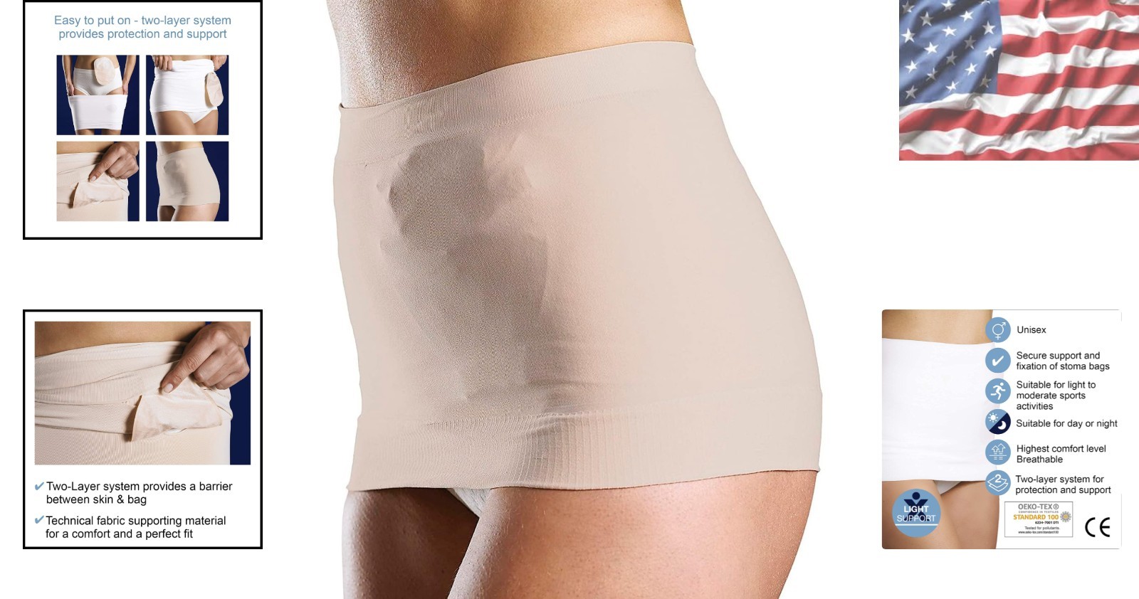 Discreet Beige Ostomy/Hernia Support Garment S/M, Ideal for Active Lifestyles