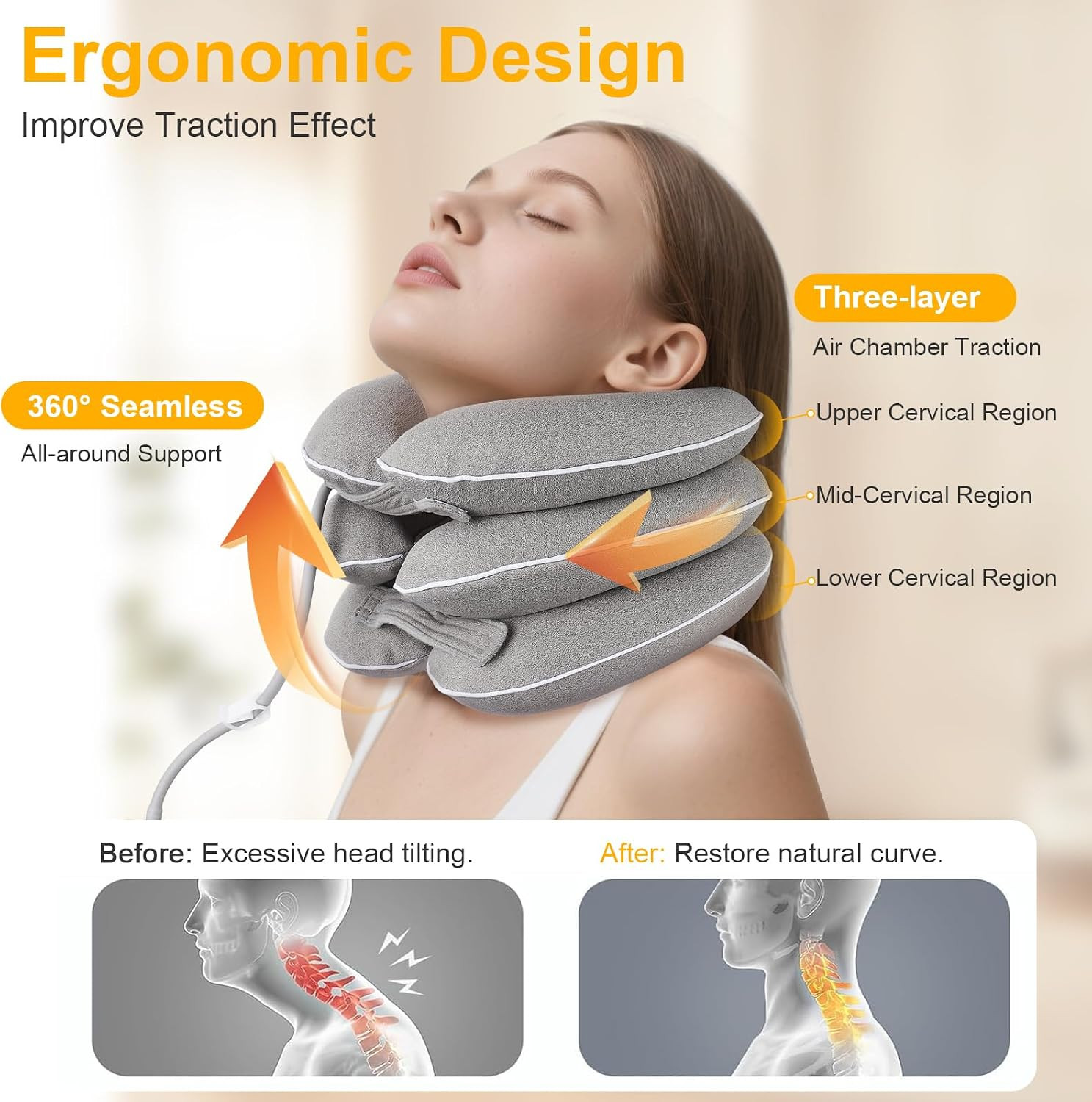 Inflatable Neck Stretcher Cervical Traction Device Adjustable Neck Support Brace