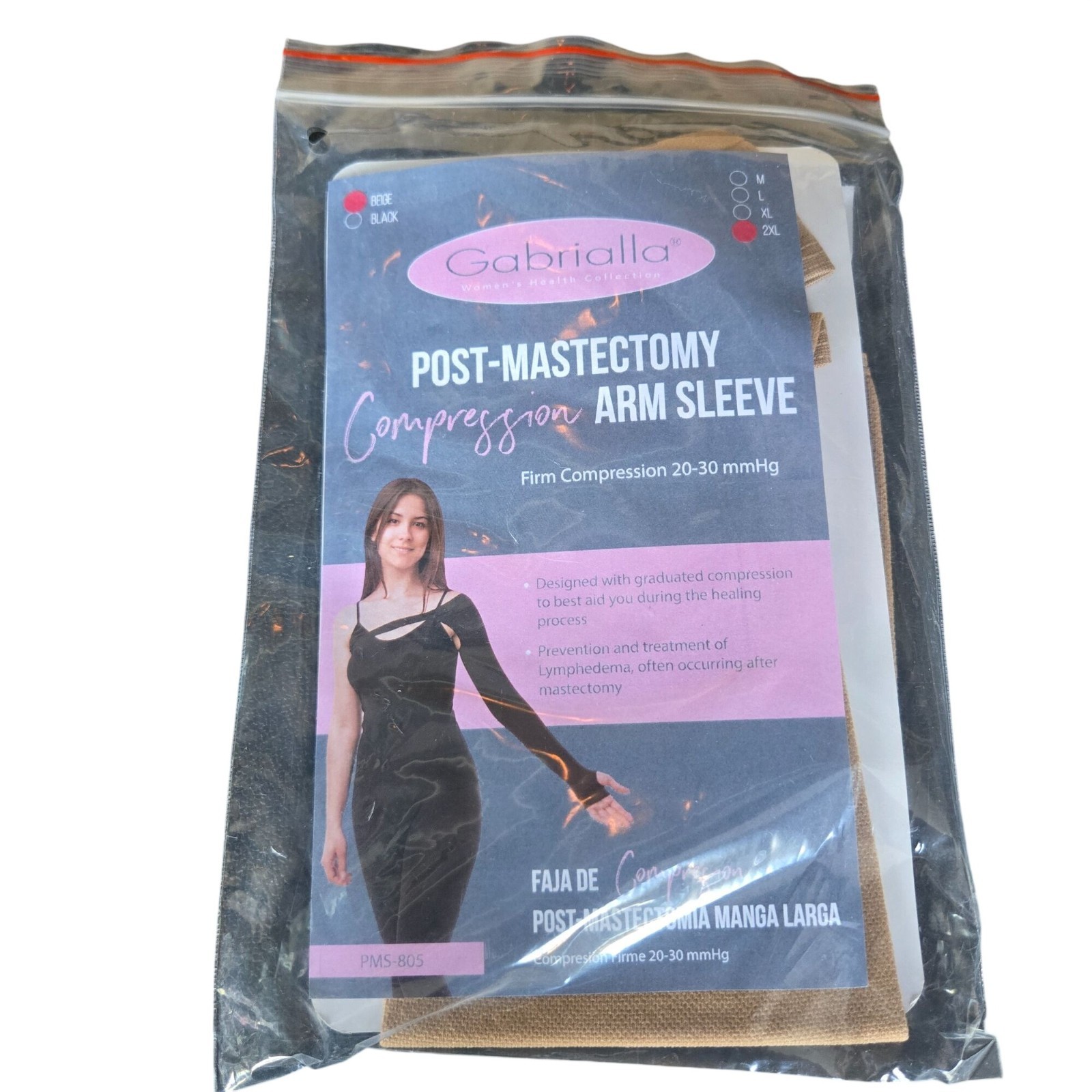 Gabriella Post Mastectomy Compression Arm Sleeve PMS-805 Beige 2XL