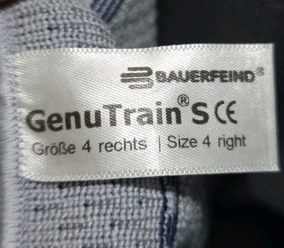 Bauerfeind GenuTrain S Pro Knee Support Brace Titan Grey Blue Size 4 Right
