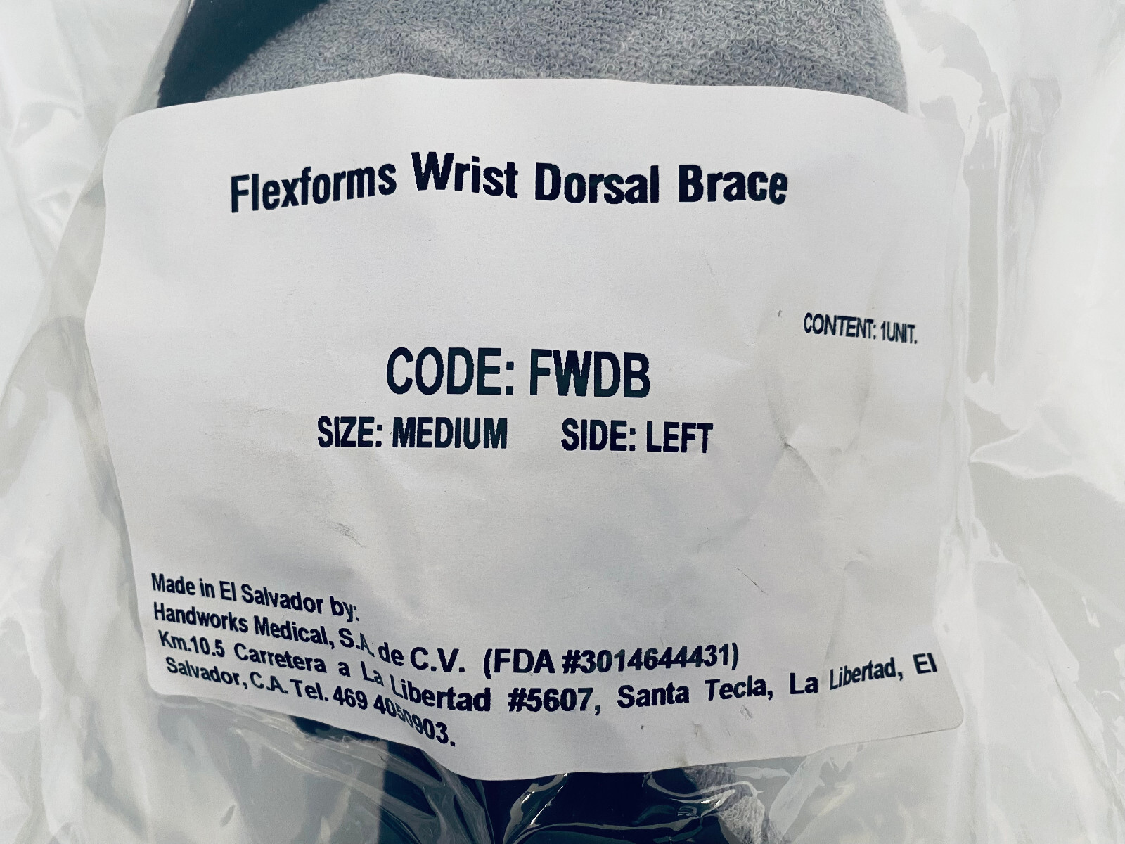 FlexForms Adult FWDB Wrist Dorsal Brace Size Medium Left Side