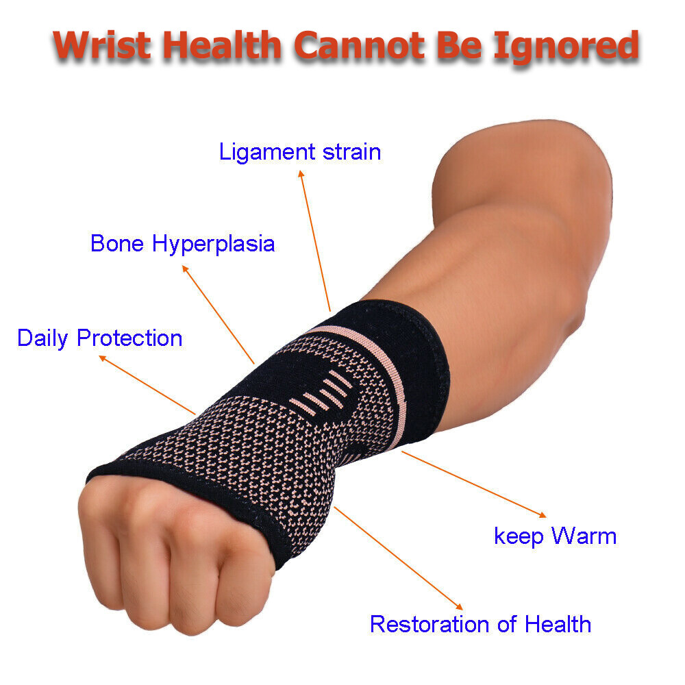 Copper Wrist Brace Hand Support Compession Gloves Carpal Tunnel Splint Sprain