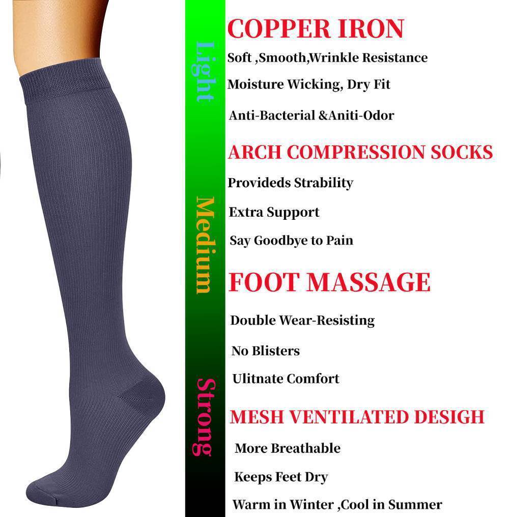 3 Pairs Below Knee Soft Top Compression Socks Closed Toe Stockings 20-30 mmHg