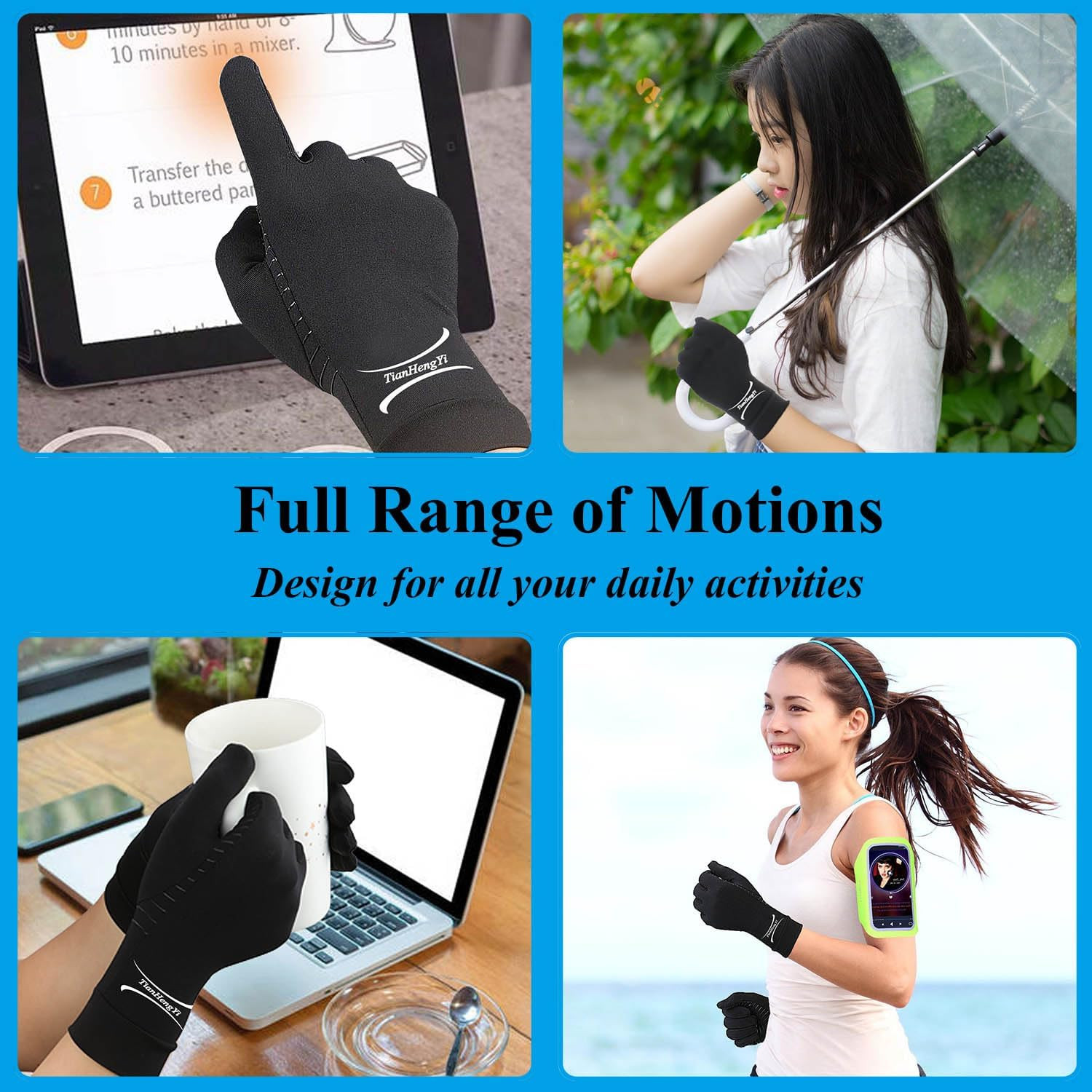 2 Pairs Copper Arthritis Gloves for Hand Pain, Full Finger Compression Gloves…