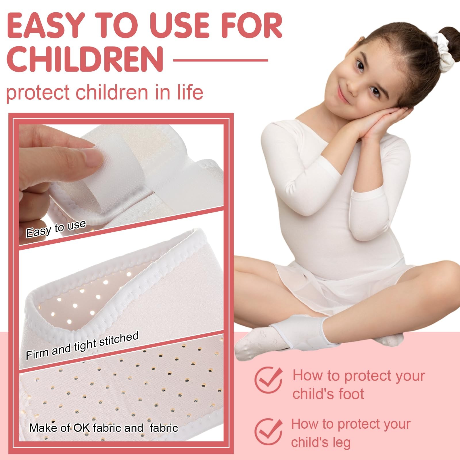 2 Pairs White Large Kids Ankle Brace Foot Support Stabilizer Wraps Socks