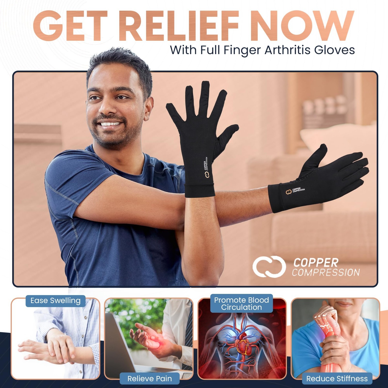 Full Finger Arthritis Compression Gloves – Touch Screen, Palm Grips, Pain Relief