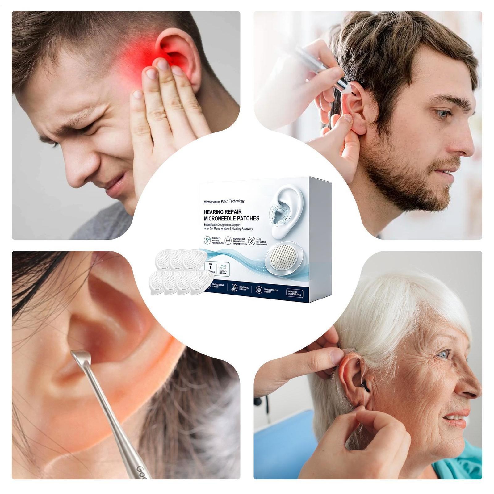 Hearing Repair Microneedle Patch 7-Piece Natural Fast-Acting Soothing Nourishing