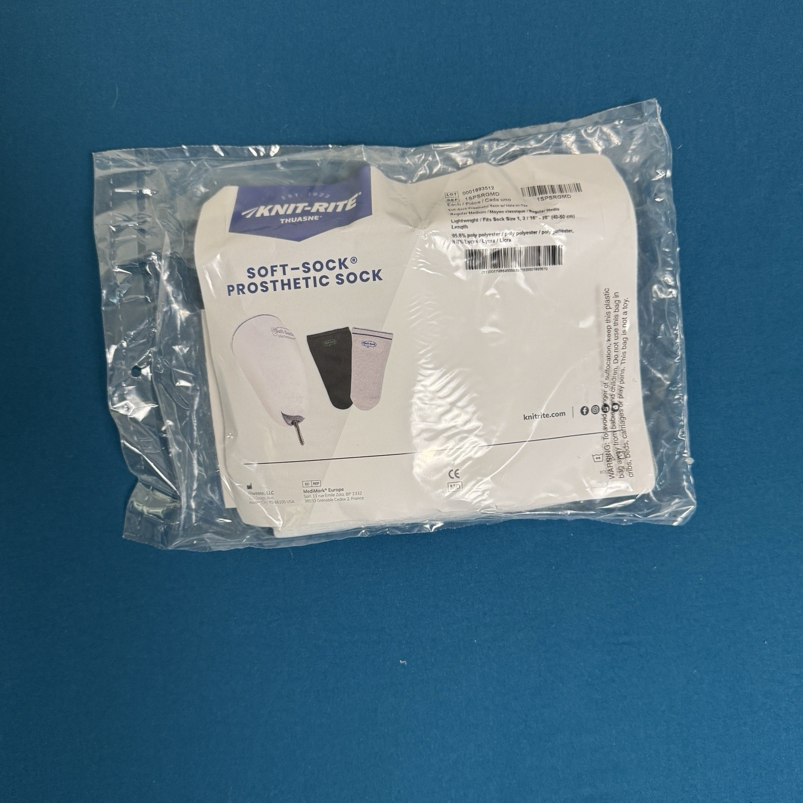 Knit-Rite Soft-Sock Prosthetic Sock W/ HOLE IN TOE FIT SOCK SZ 1, 2/16”-20 NWT