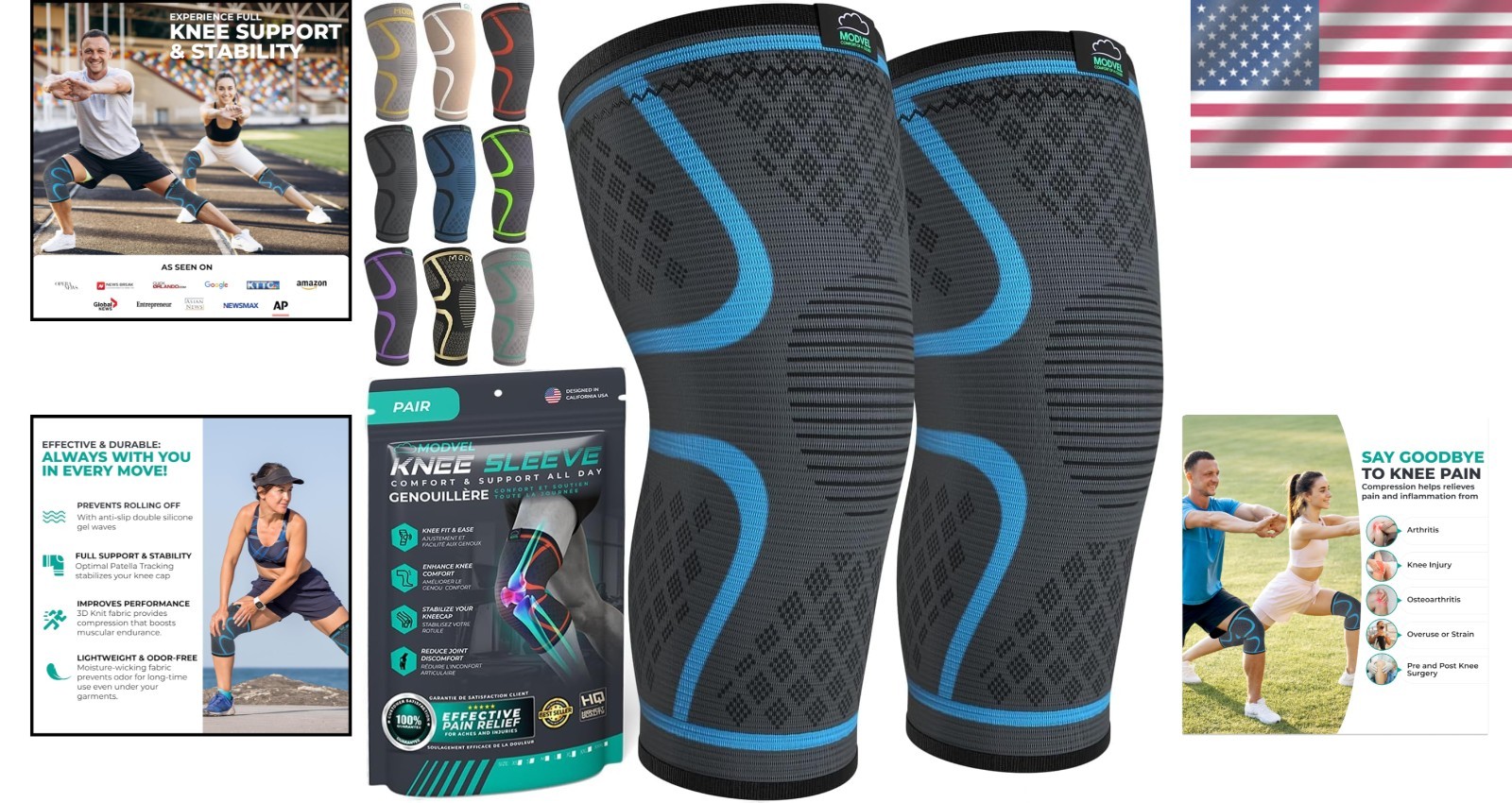 Breathable Knee Support Compression Sleeve – Men & Women Pain Relief Set