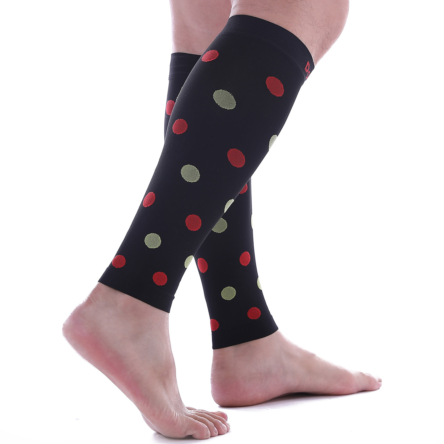 Doc Miller Calf Compression Sleeve 1Pair 20-30mmHg Varicose Polka Dot BLK/REDGRN