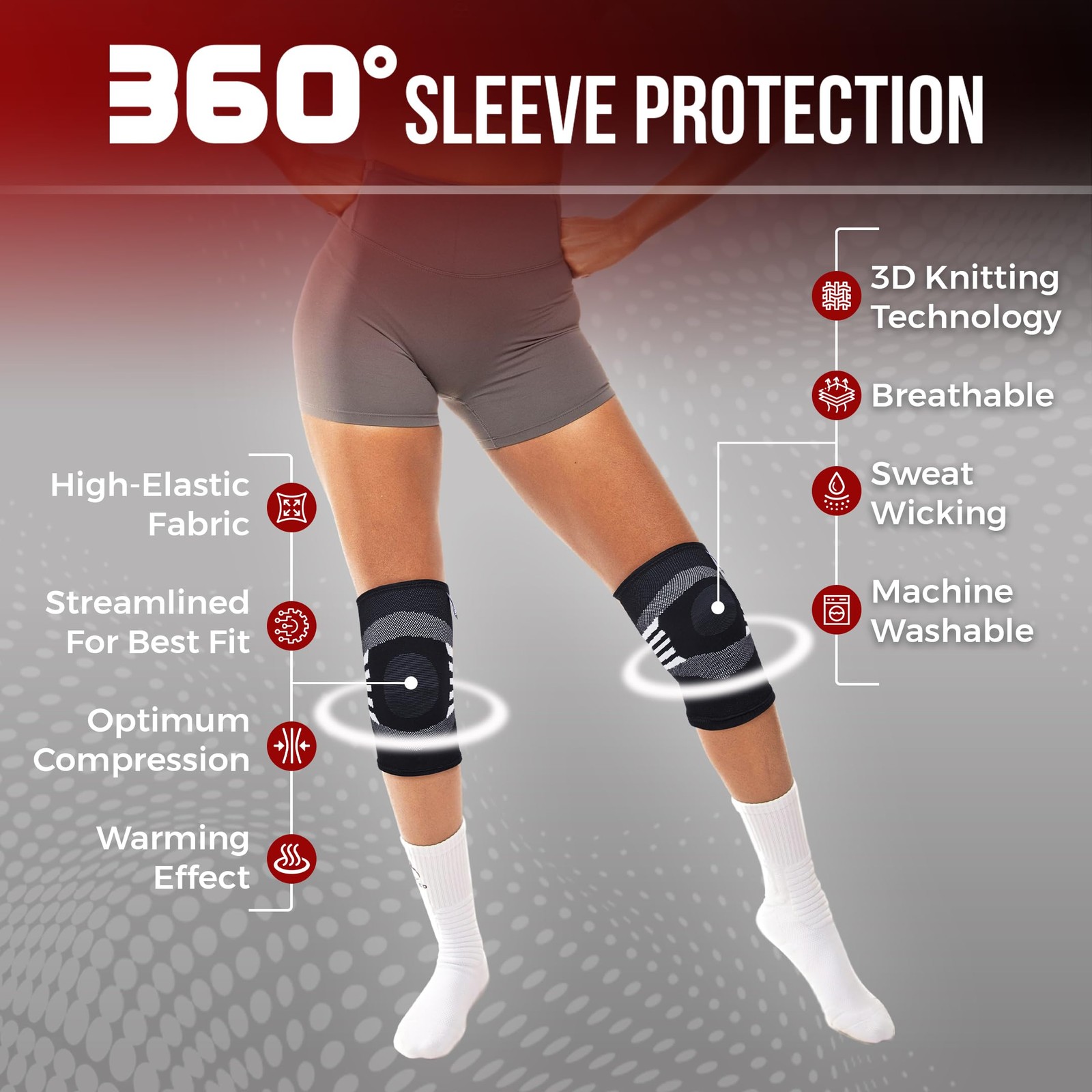Nordic Lifting Knee Compression Sleeves, 1 Pair, Support for XX-Large, Grey
