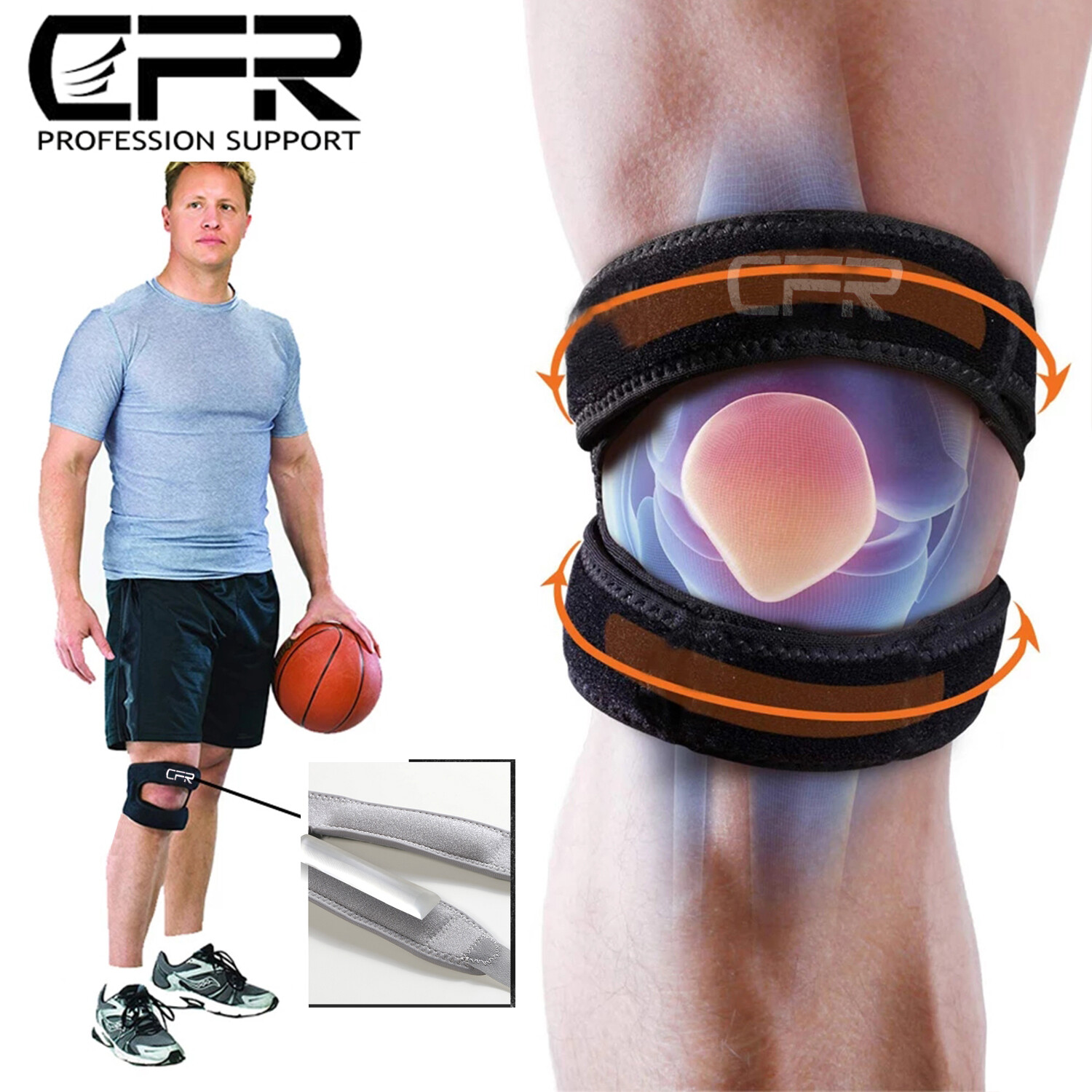 Knee Brace Support Compression Patella Straps Tennis Joint Pain Arthritis Relief