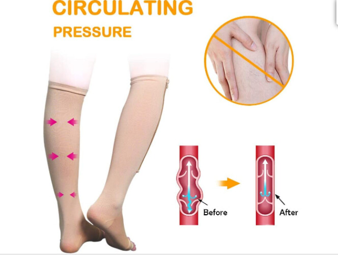 1 PAIRS -Compression Support Socks Wide Calf Plus Size Knee High Open Toe Unisex