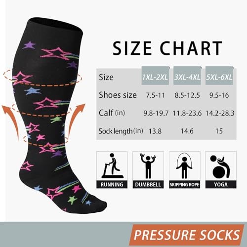 Plus Size Compression Socks for Women& Men 3X-Large-4X-Large Black&pink Meteor