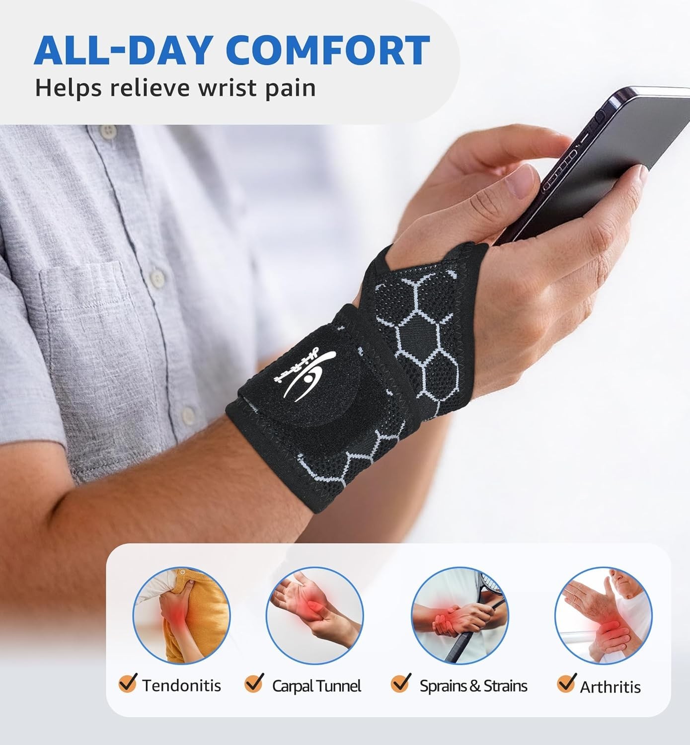 Upgraded 3D Knit Breathable Wrist Brace Wrist Wrap, Extended Length Adjustable C