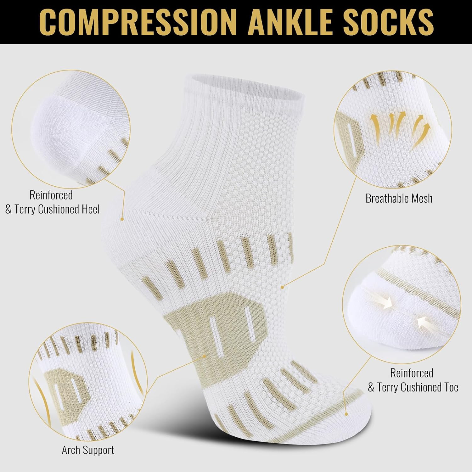 Copper Ankle Compression Socks for Men and Women(6 pairs), Breathable Arch Suppo