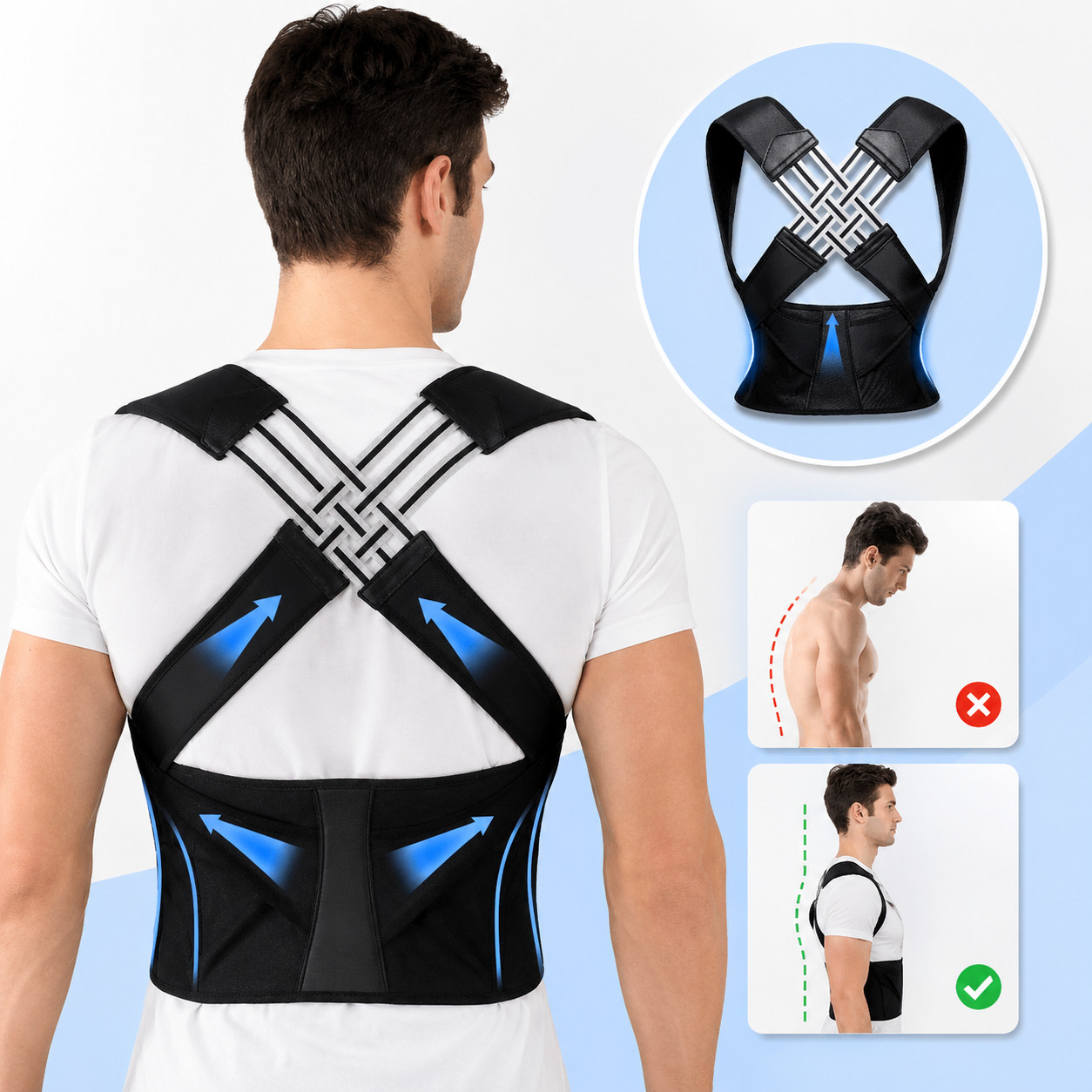 Adjustable Posture Support Belt Back Waist Brace Shoulder Support for Men Women