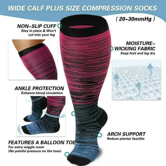 Plus Size Knee High Compression Socks Men Women Medical Stockings XXL-4XL CFR