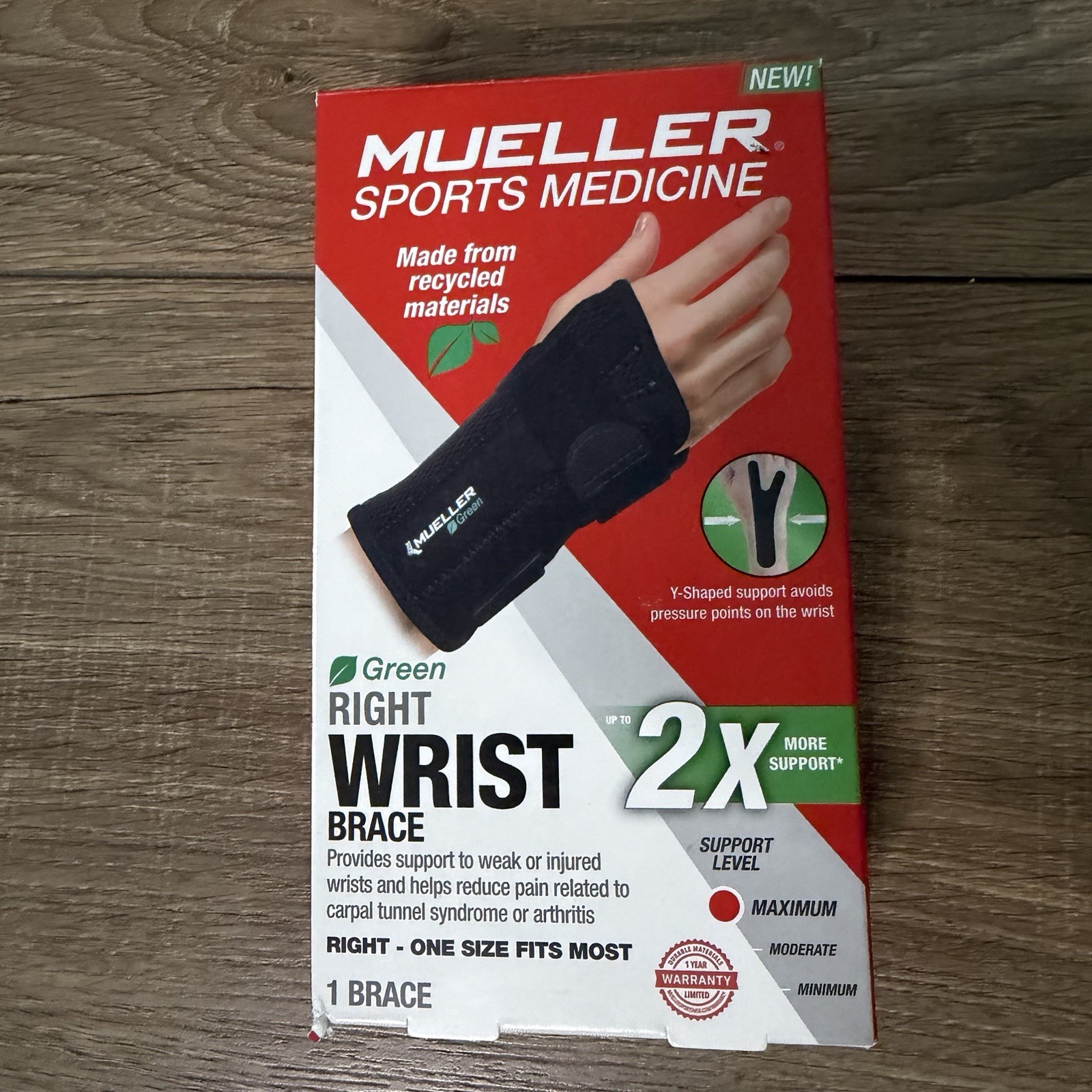 Muller Sports Medicine Green Fitted Wrist Brace For Right Hand . Unisex. OS