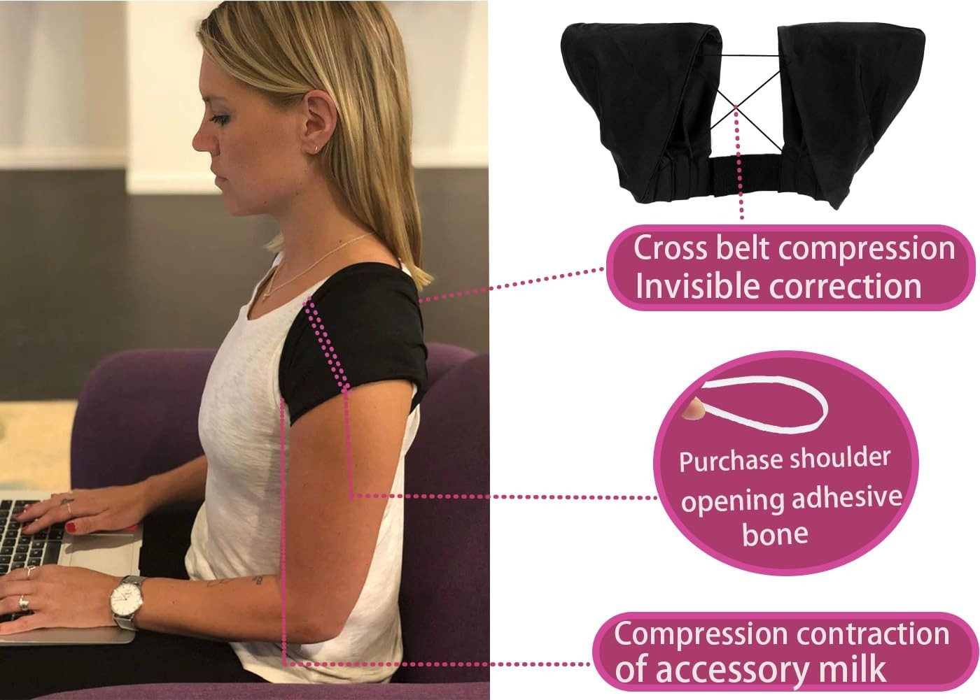 Comfortable Black Posture Corrector for Women – Unisex Back Brace, Large Size