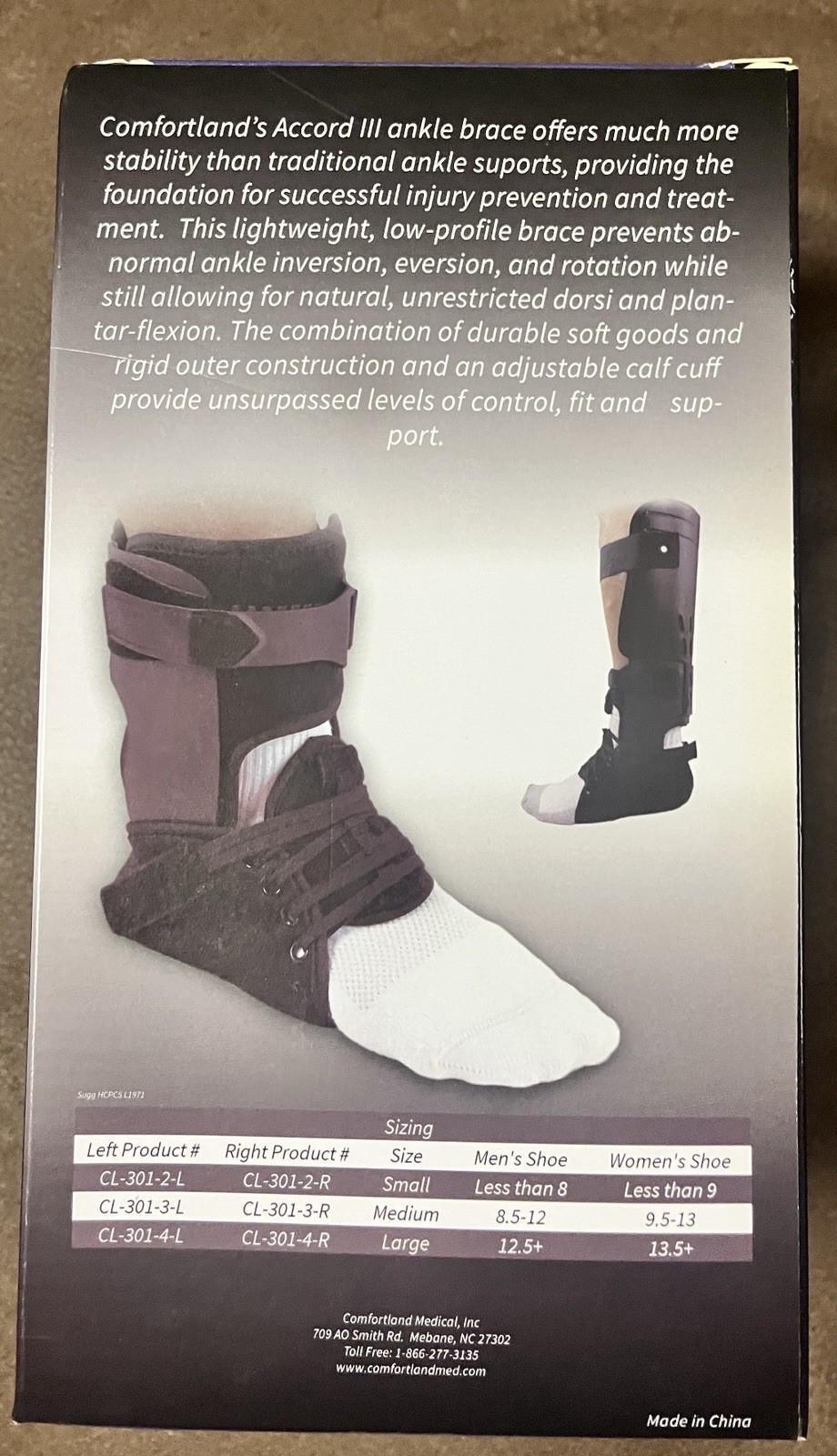 Comfortland Accord 3 III Ankle Brace Size Small Left New In Box NIB Free Ship