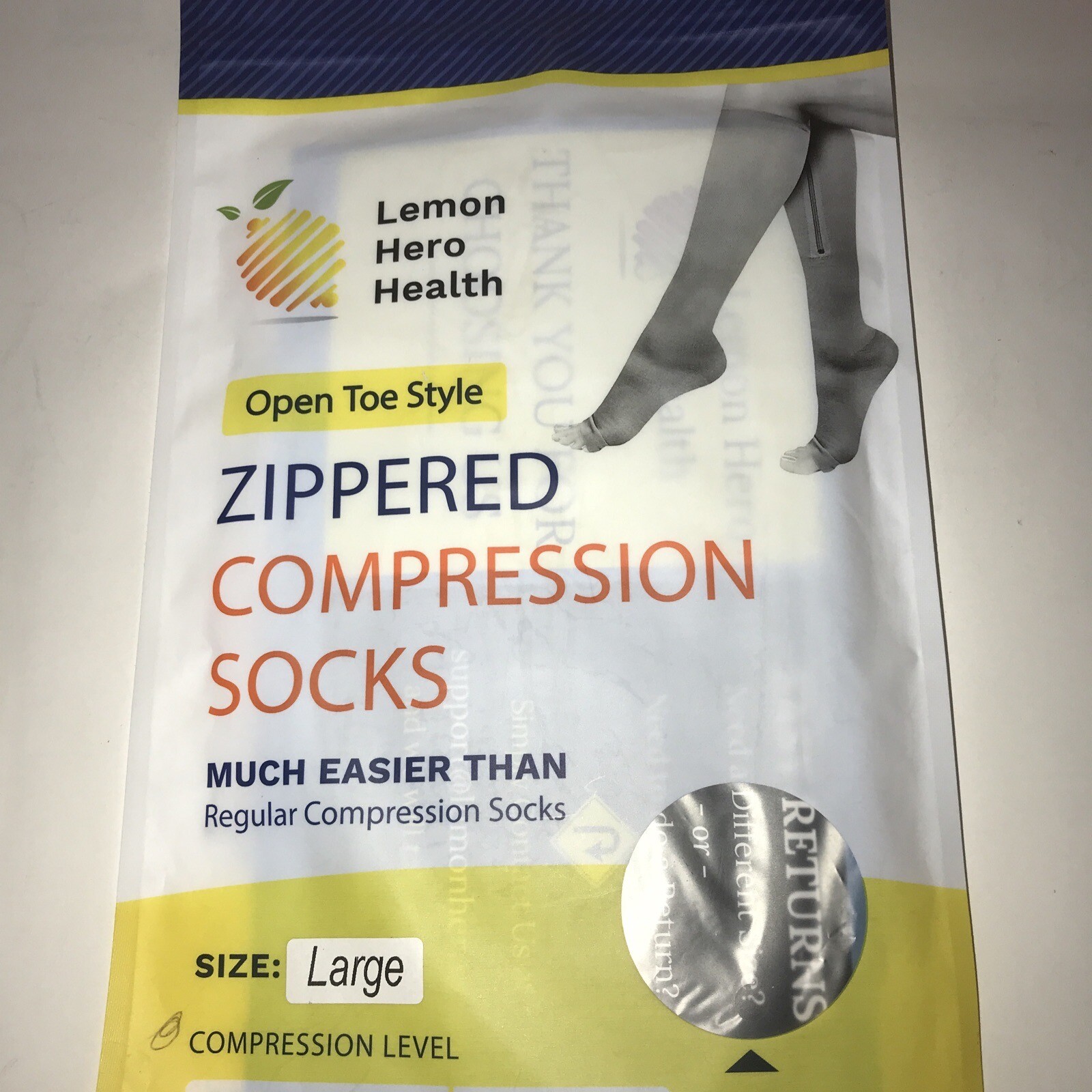 Zipper Compression Socks 20-30 mmHg Open Toe with Zip Guard Skin Large Beige