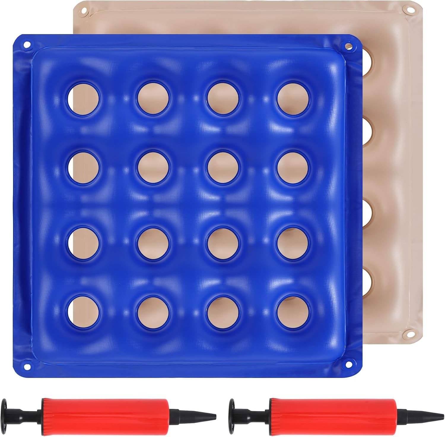 2-Pack Inflatable Seat Cushions, Pressure Relief Waffle Large, Blue and Cream
