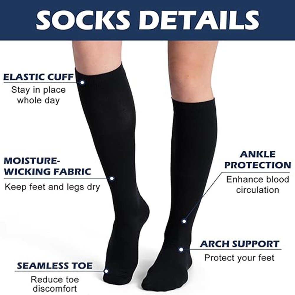 3x Compression Socks 15-20 Mmhg Black Diabetic Socks For Womens Knee High Socks