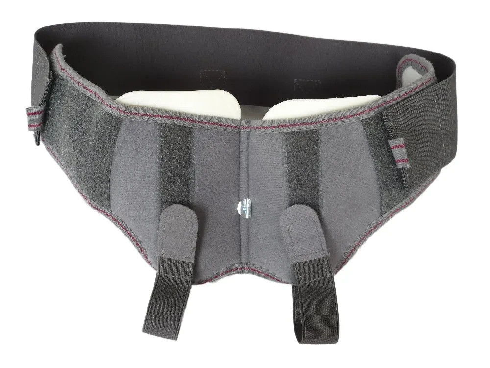 Double Inguinal Hernia Support Belt Grey Truss Brace with 2 pads .