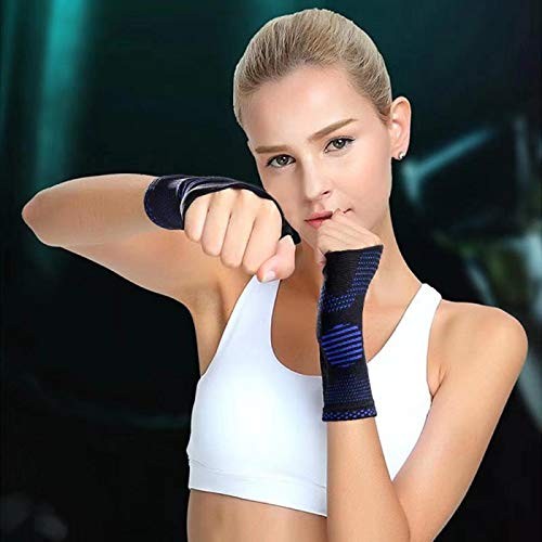 ABYON Wrist Compression Sleeves (Pair) for Carpal Tunnel and Pain Small, Blue