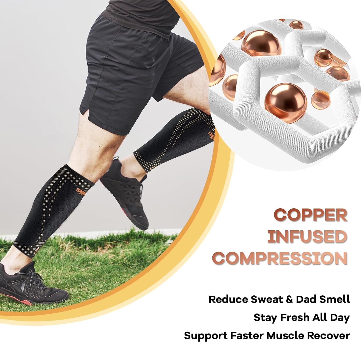 Copper Calf Compression Sleeves for Men & Women – Premium High Stretch Graduated