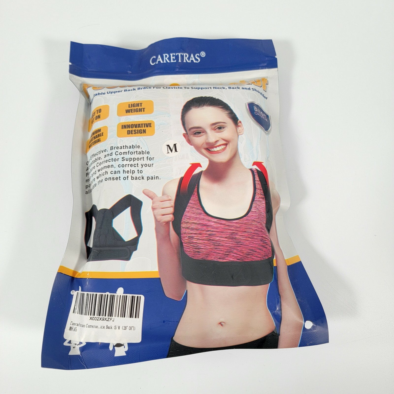CARETRAS ADJUSTABLE UPPER BACK BRACE POSTURE CORRECTOR BLACK M Medium size