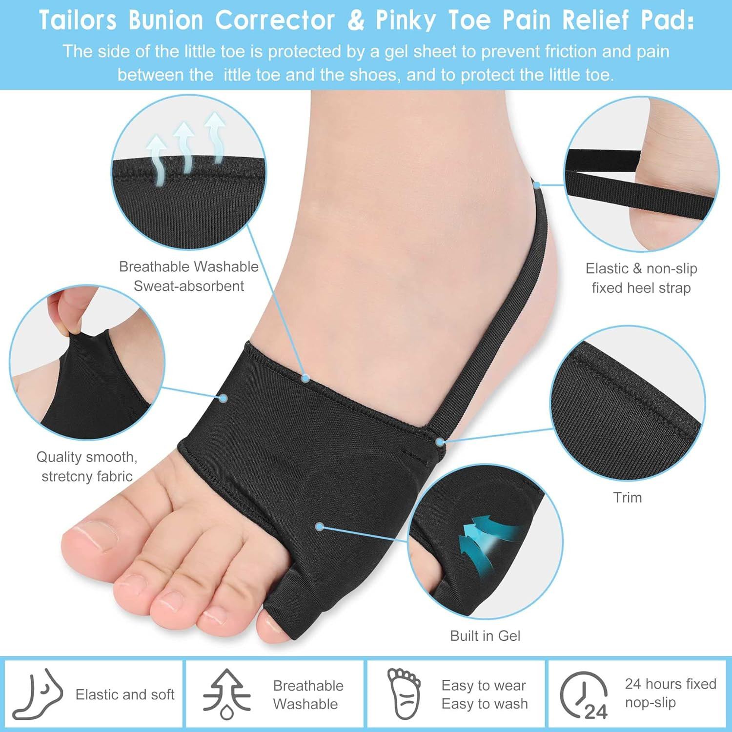 Tailors Bunion Protector 1Pair Bunionette Sleeves Built-In Gel Pads Silicone