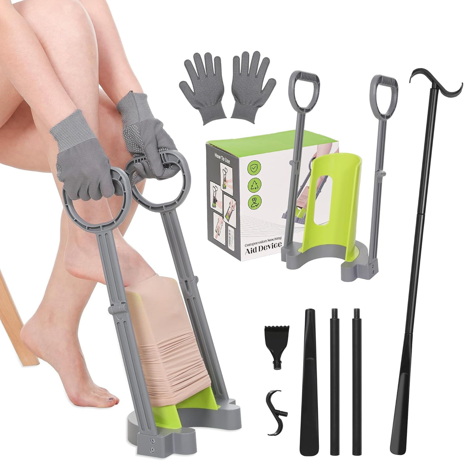 Compression Sock Aid Device Helper Device for Putting on Hosiery Dressing Stick