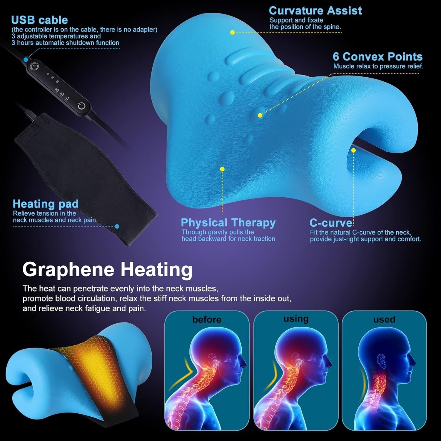Neck Stretcher for Neck Pain Relief, Heated Cervical Traction Device Pillow with