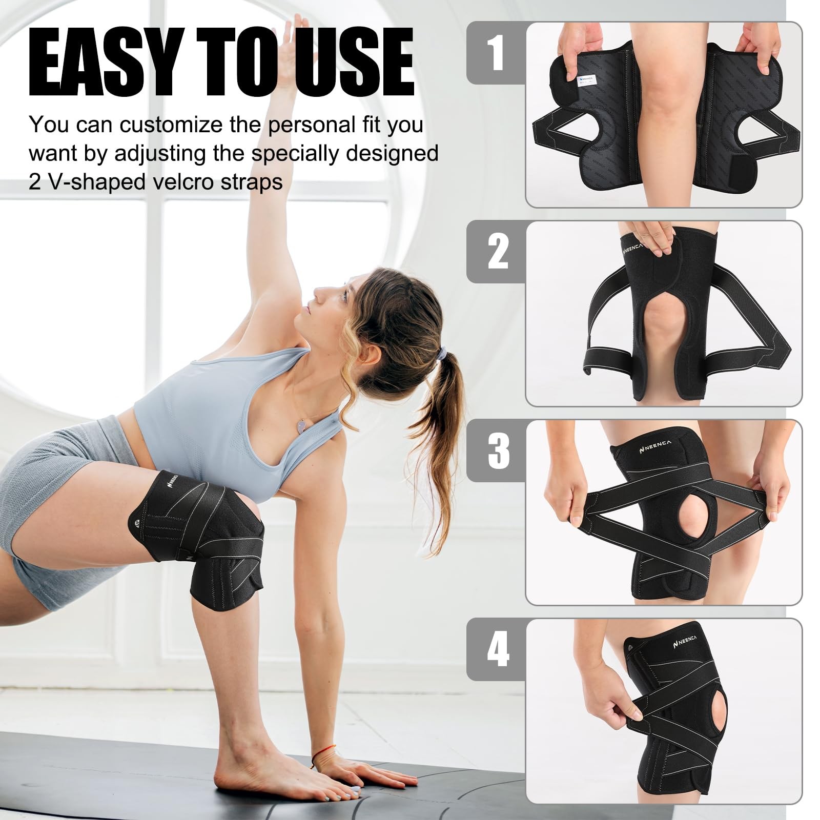 Knee Brace for Women & Men, Compression Knee Support with X-Straps Design – A…