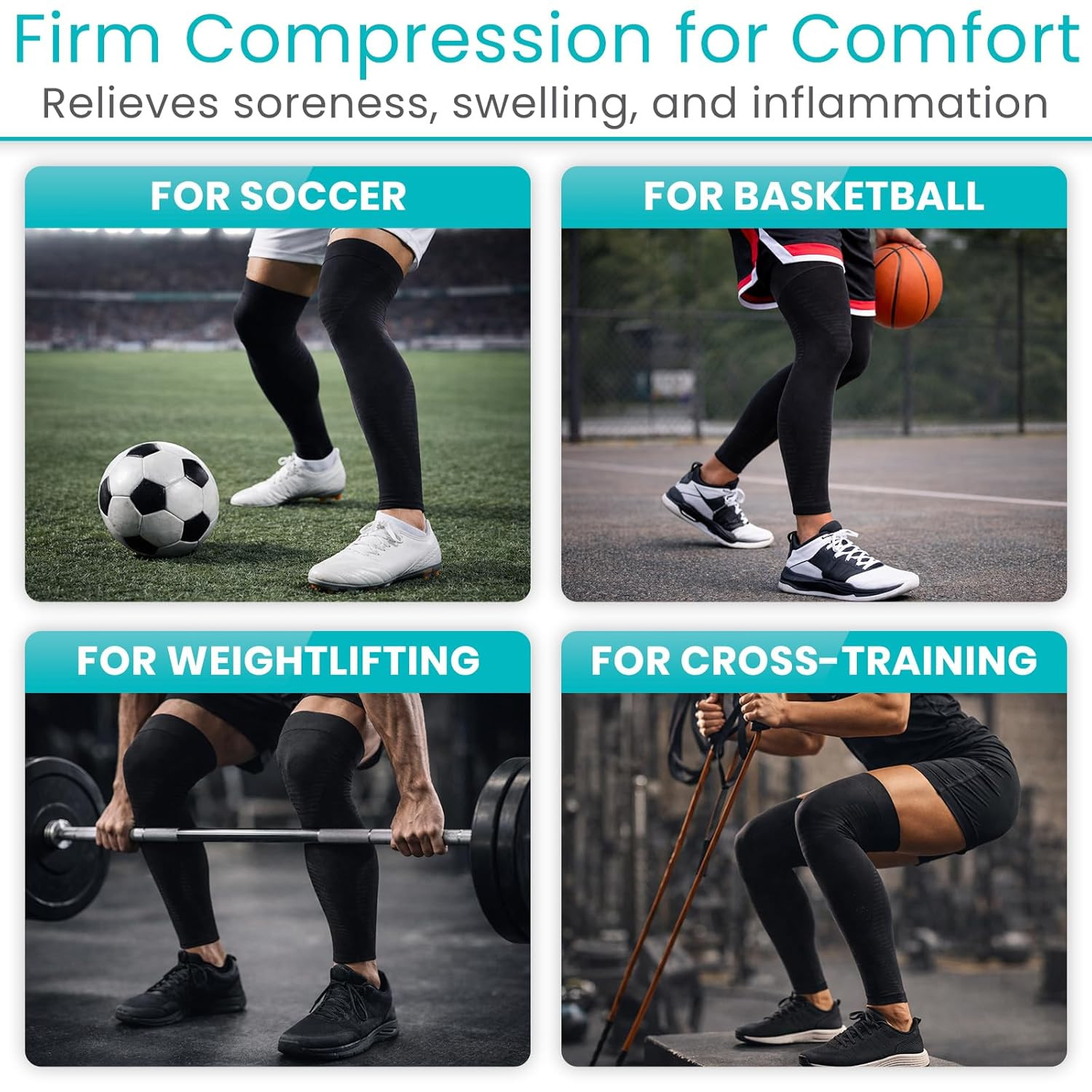 Full Leg Compression Sleeves for Men & Women – Knee, Calf, & Thigh Support