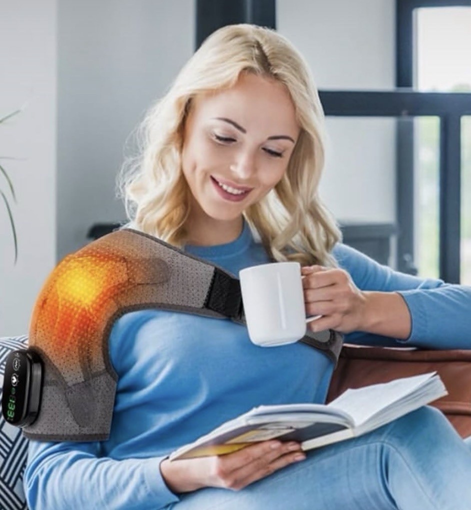 Cordless Shoulder Heating Pad, Heated Shoulder Wrap with Vibration. FSA Approved