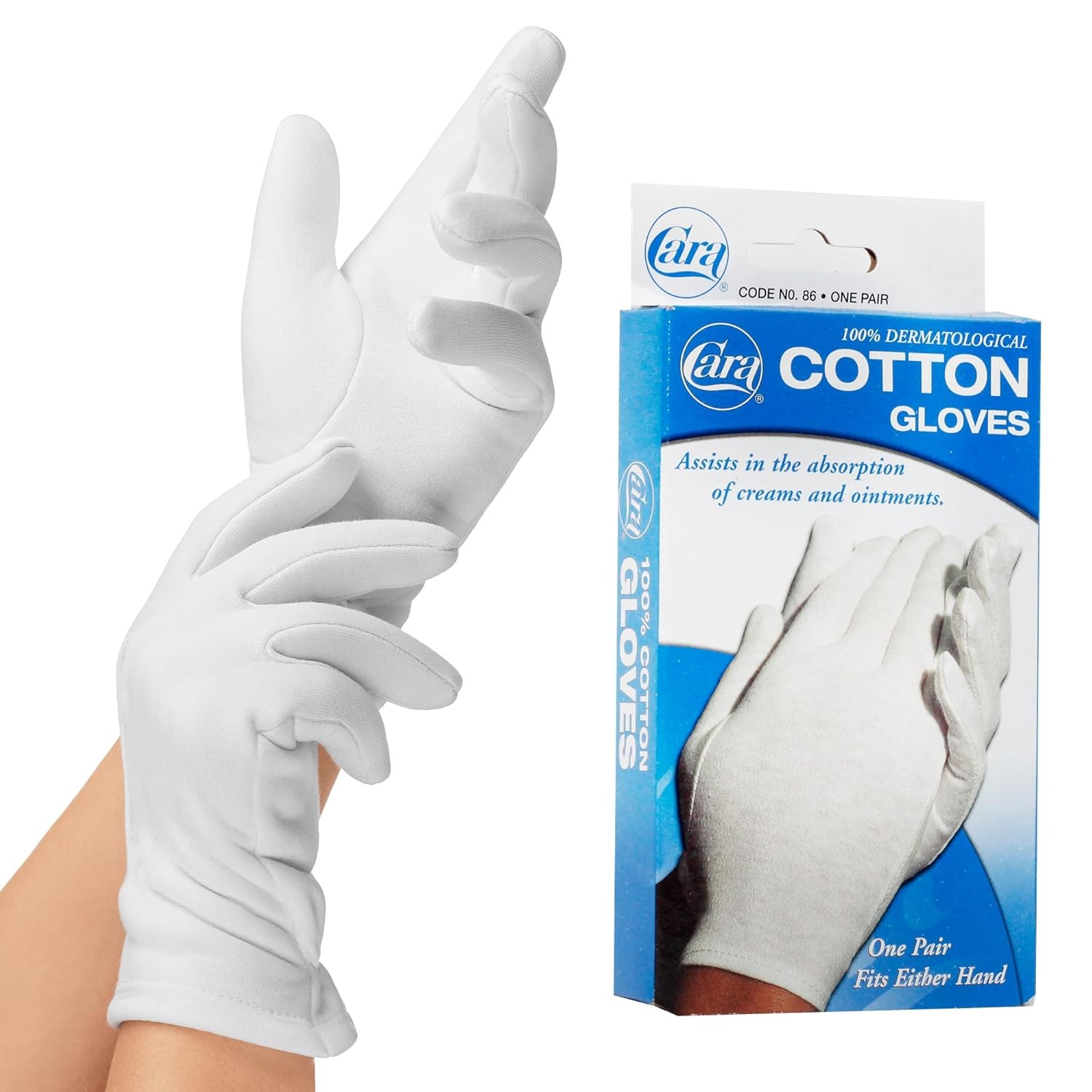 Cara Moisturizing Eczema 100% Premium Cotton Gloves, Small, White, 3 Pairs inclu