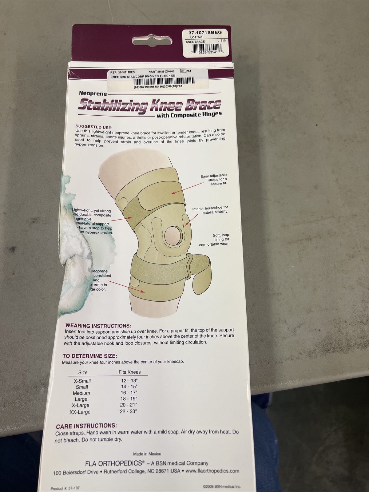 FLA ORTHOPEDICS Stabilizing XS Knee Brace w/Composite Hinges Beige New in Box