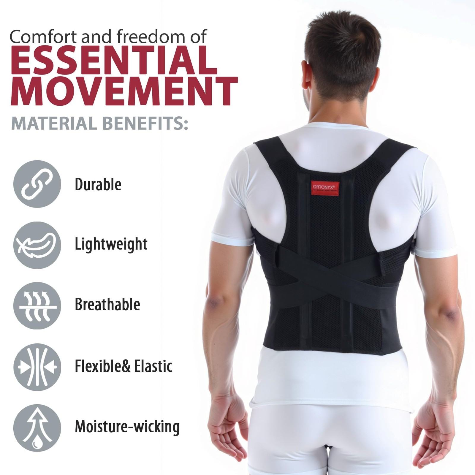 ORTONYX Posture Corrector For Men & Women, Back Shoulder Support Brace VCOX656A